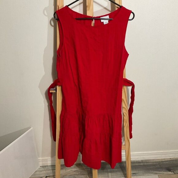 Liz Claiborne Red sleeveless cabaret all occasions dress with a tie belt size 14 - Picture 1 of 6